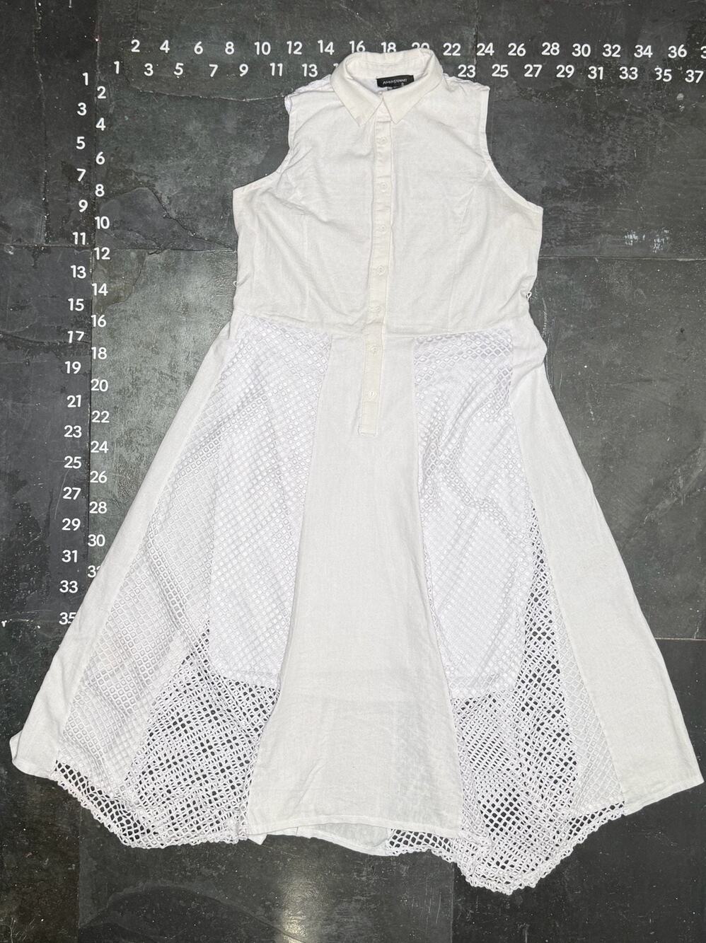 Ashley Stewart Sleeveless White Shirt Dress with Mesh Overlay Detailing - Picture 1 of 4